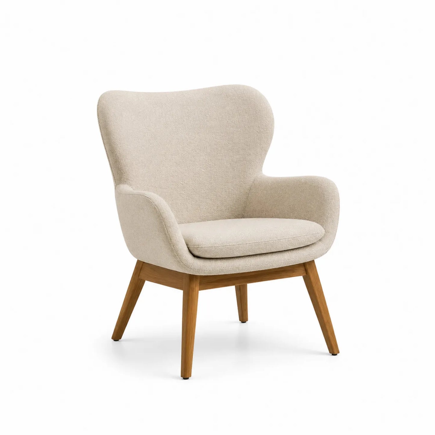 Fauteuil en tissu avec pieds en chêne Beige