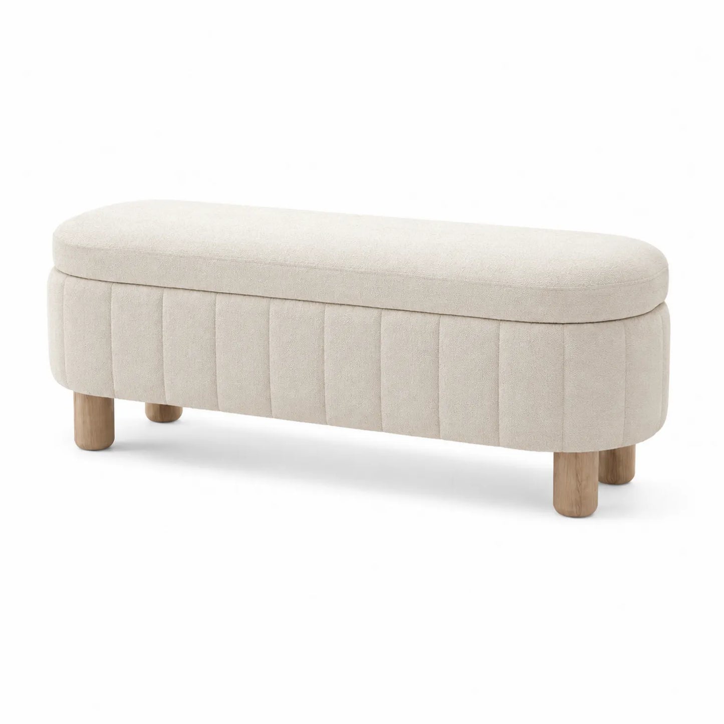 Banc rectangulaire en tissu polyester beige avec pieds en bois 120 cm