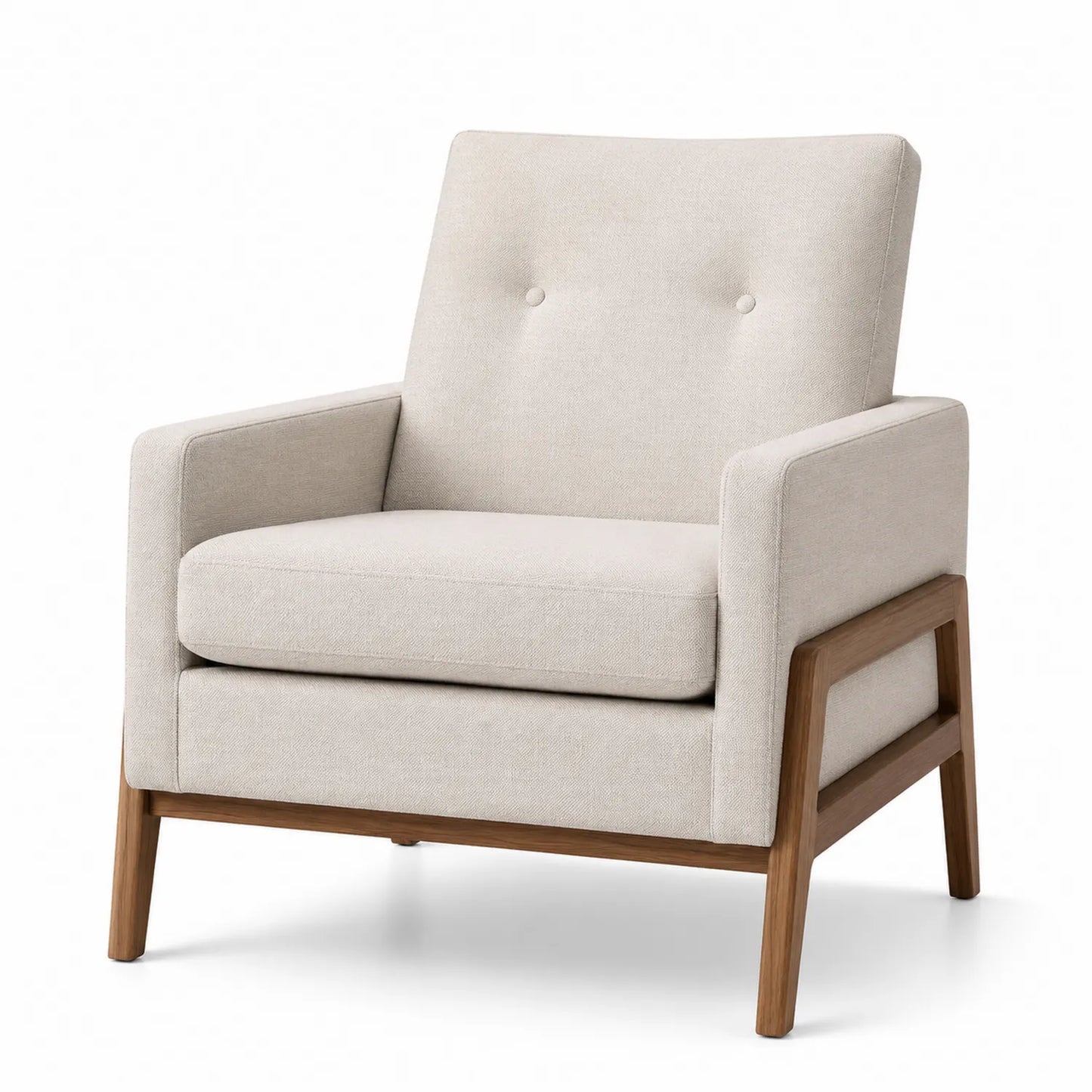 Fauteuil en tissu polyester beige avec structure en bois massif