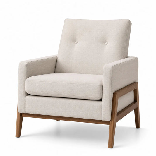 Fauteuil en tissu polyester beige avec structure en bois massif