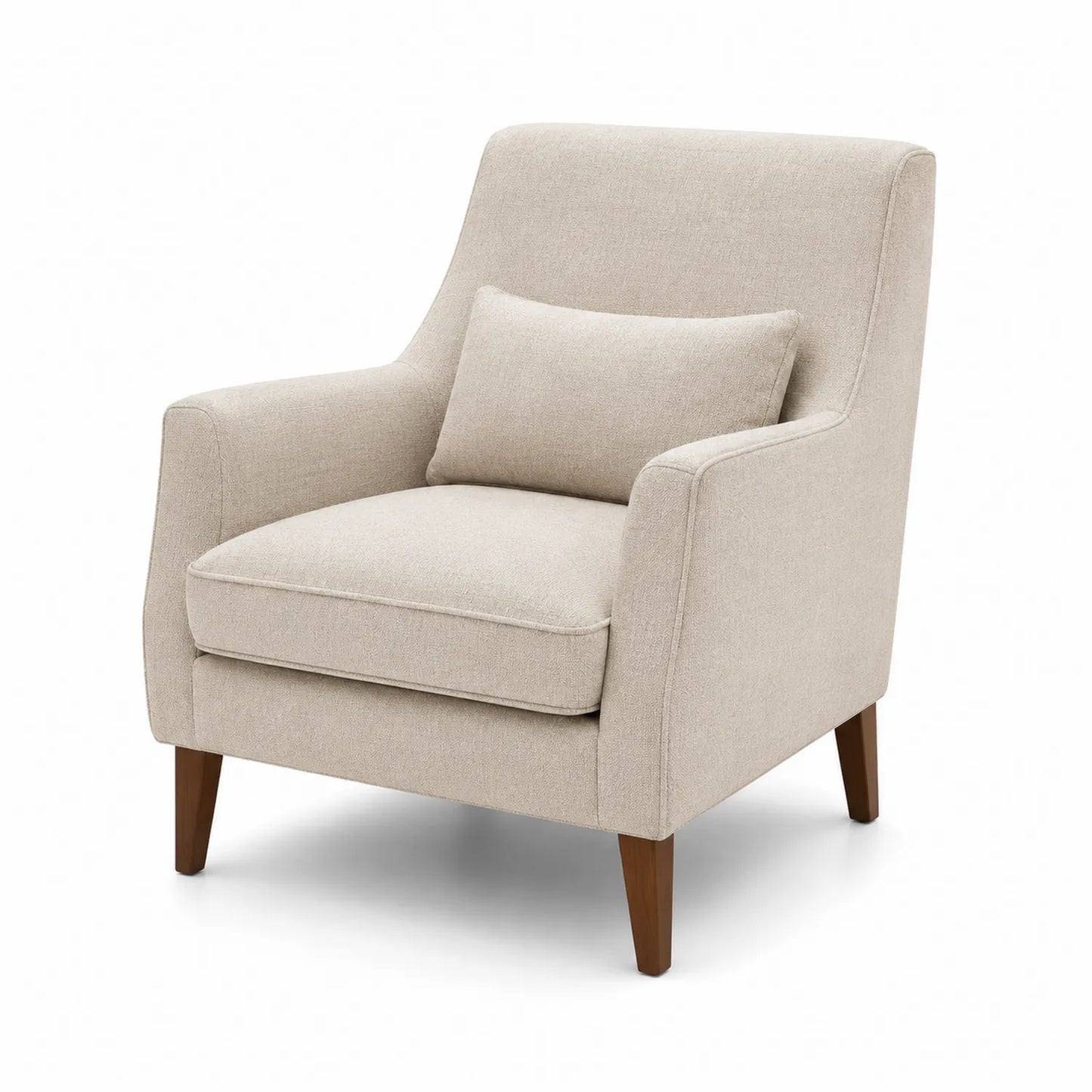 Fauteuil en tissu beige avec pieds en bois