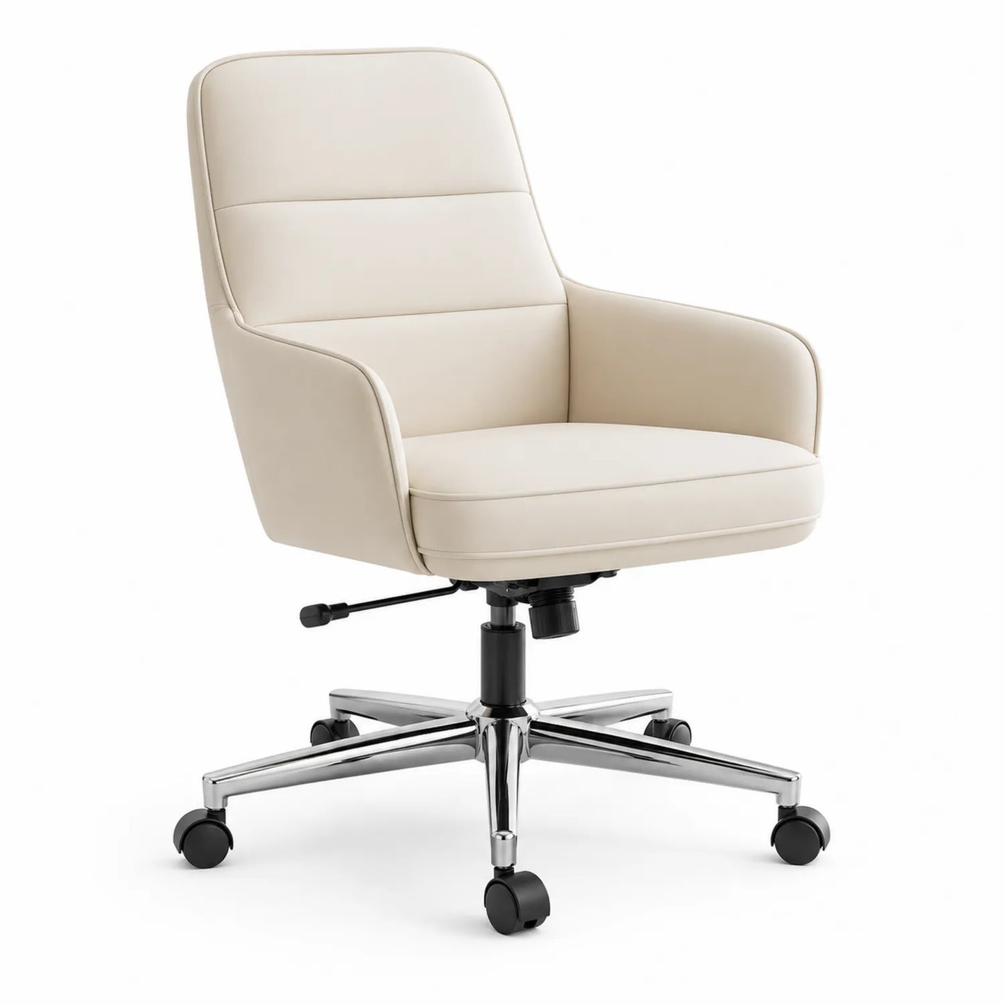 Chaise de bureau en similicuir beige avec base en métal chromé