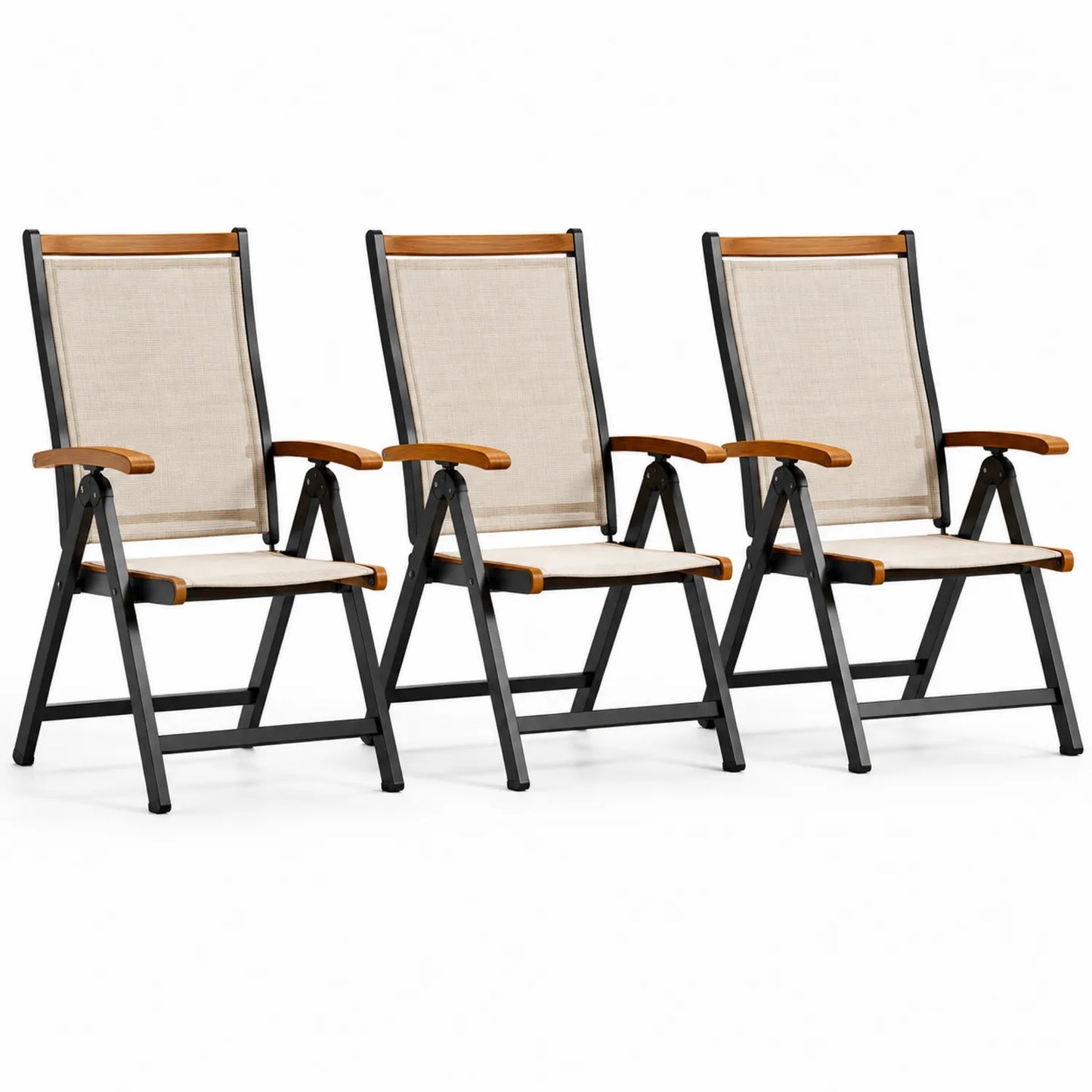 Chaises de jardin pliantes en métal et tissu beige