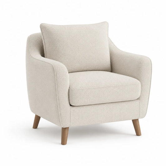 Fauteuil en bois et tissu beige