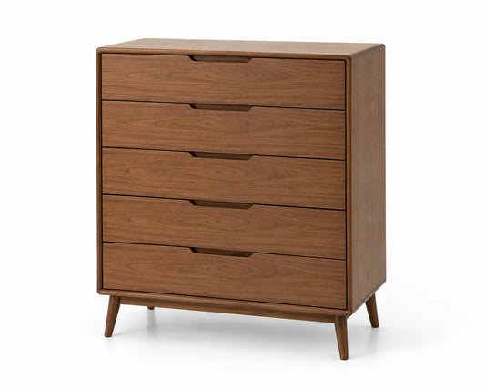 Commode en bois avec 5 tiroirs en noyer