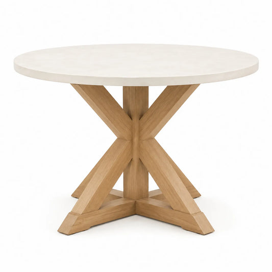 Table ronde en bois de chêne avec plateau effet marbre blanc 120 cm
