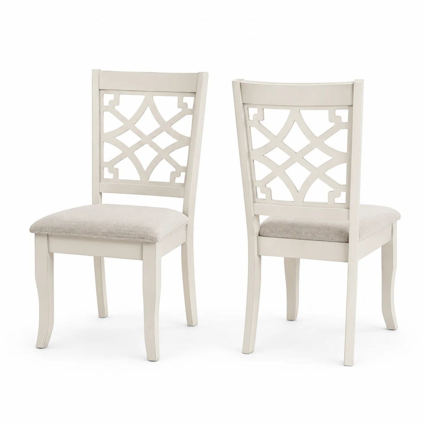 Chaises en bois avec dossier ajouré et assise en polyester, Blanc et Gris clair, lot de 2