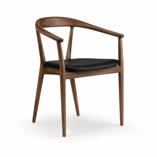 Chaise en bois de noyer et cuir synthétique noir