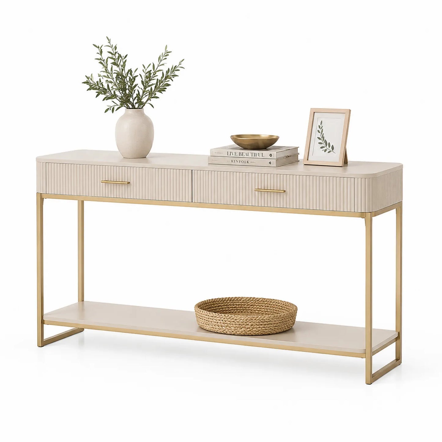 Console en MDF avec pieds en métal doré 120x30x80 cm