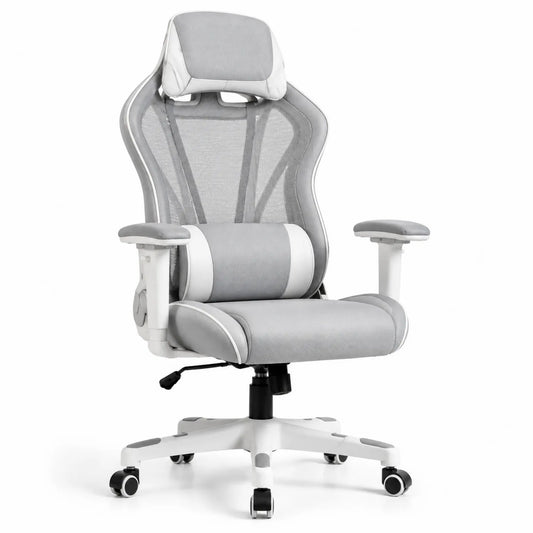 Chaise de bureau en maille grise et blanche avec accoudoirs réglables