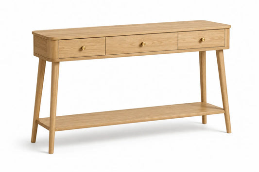 Console en bois de chêne avec trois tiroirs