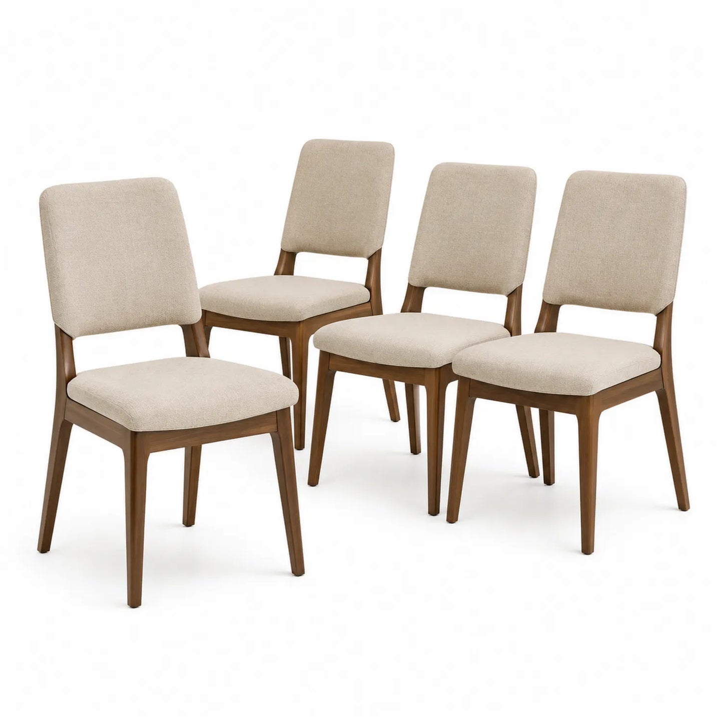 Lot de 4 chaises en bois et tissu Beige