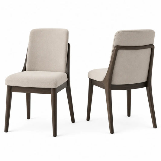 Chaises en bois avec revêtement en polyester beige