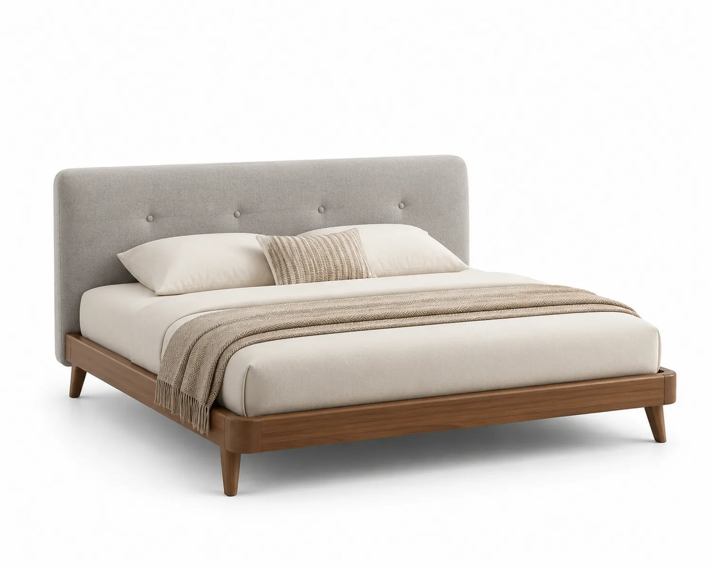 Lit double en bois avec tête de lit en tissu 160x200 cm