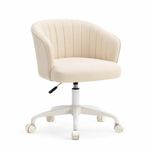 Chaise pivotante en cuir synthétique beige avec hauteur réglable