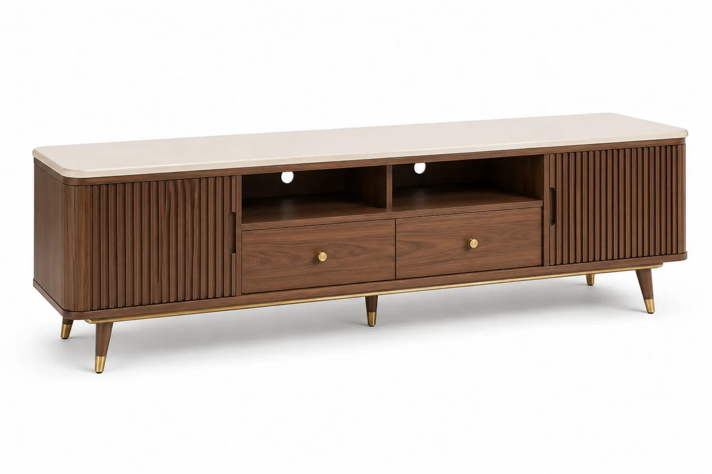 Meuble TV en bois et marbre 200 cm