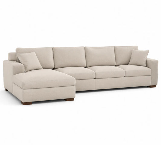 Canapé d'angle en tissu beige avec méridienne gauche