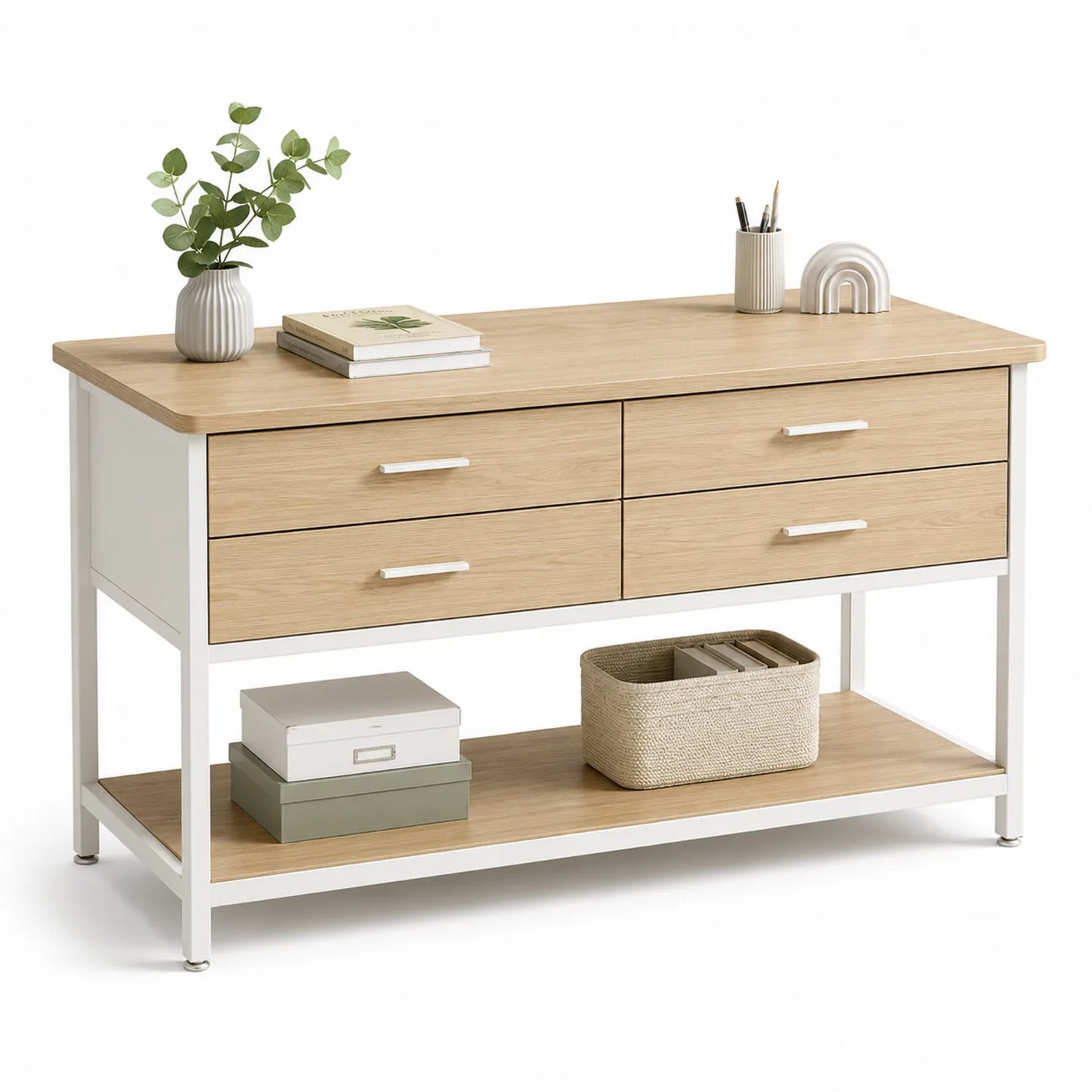 Bureau en bois et métal avec 4 tiroirs