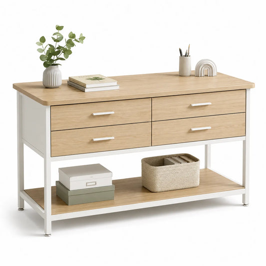 Bureau en bois et métal avec 4 tiroirs