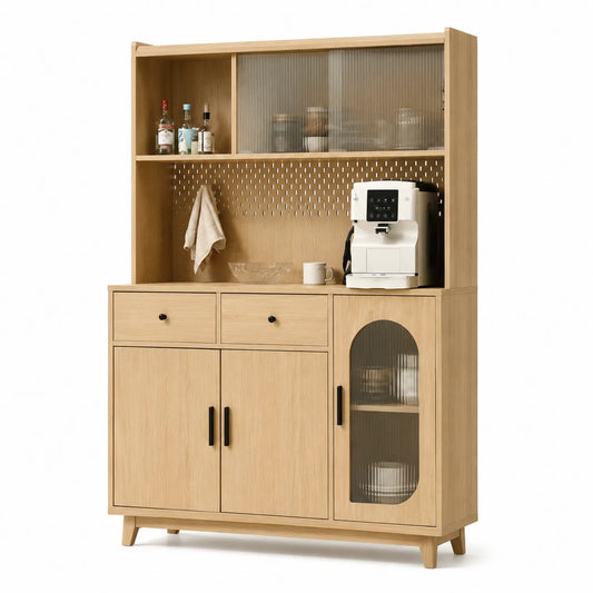 Buffet de cuisine en bois avec portes en verre cannelé