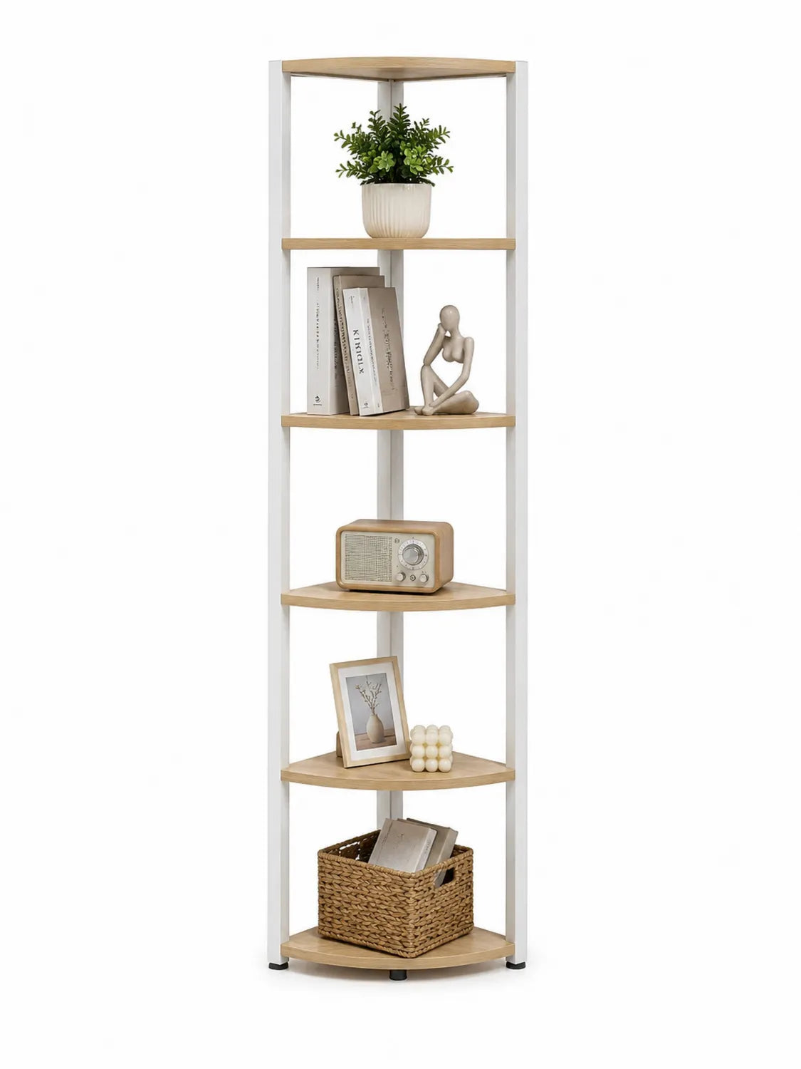 Étagère d'Angle 5 Niveaux Bois et Métal